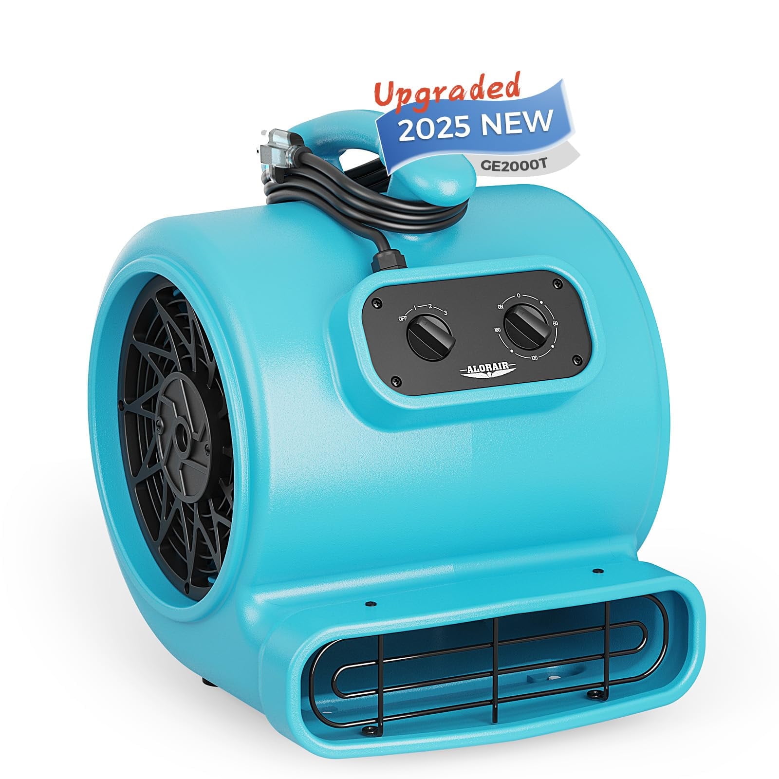 ALORAIR 1/3 HP 2000 CFM Air Mover Blower Fan for Industrial, Floor Fan, Carpet Dryer - Timer, Filter, Stackable, 3 Speeds, 5 Adjustable Angles, for Water Damage Restoration and Plumbing - GE2000TF