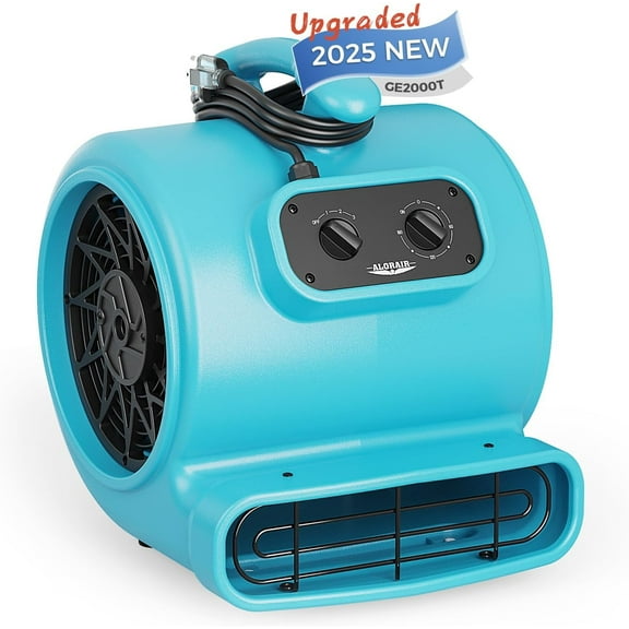 ALORAIR 1/3 HP 2000 CFM Air Mover Blower Fan for Industrial, Floor Fan Dryer, Carpet Dryer - Timer, Stackable, 3 Speeds, 5 Adjustable Angles Ideal for Water Damage Restoration and Plumbing VERSATILE