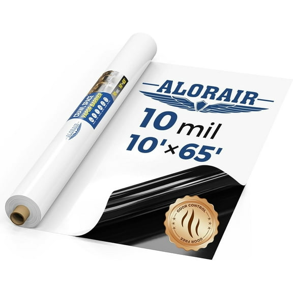 ALORAIR Crawl Space Vapor Barrier - 10 Mil Film, 10'x65' Thick Plastic Sheeting Drop Cloth Vapor Barrier Covering for Crawlspace, Encapsulation, Blackout Plastic Painters Tarp, Black and White Film