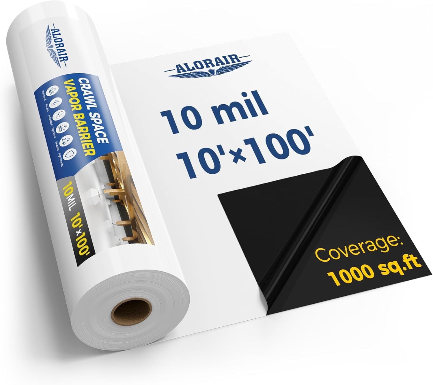 ALORAIR Crawl Space Vapor Barrier - 10 Mil Film, 10'x100' Thick Plastic Sheeting Drop Cloth Vapor Barrier Covering For Crawlspace 071fa684 1182 4276 B9c9 2c4e4e9a80a3.a60d9072ba471f120272cb25d45bf77f - View #7