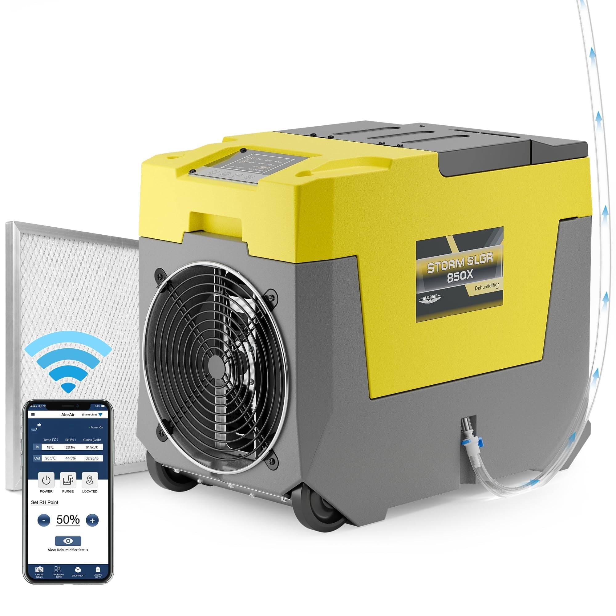 ALORAIR 180 Pints Commercial dehumidifiers with Pump Smart WiFi Control, Storm LGR 850X Industrial Dehumidifier for Water Damage Restore, Basement, Garage, Crawl Space, with 5 Years Limited Warranty