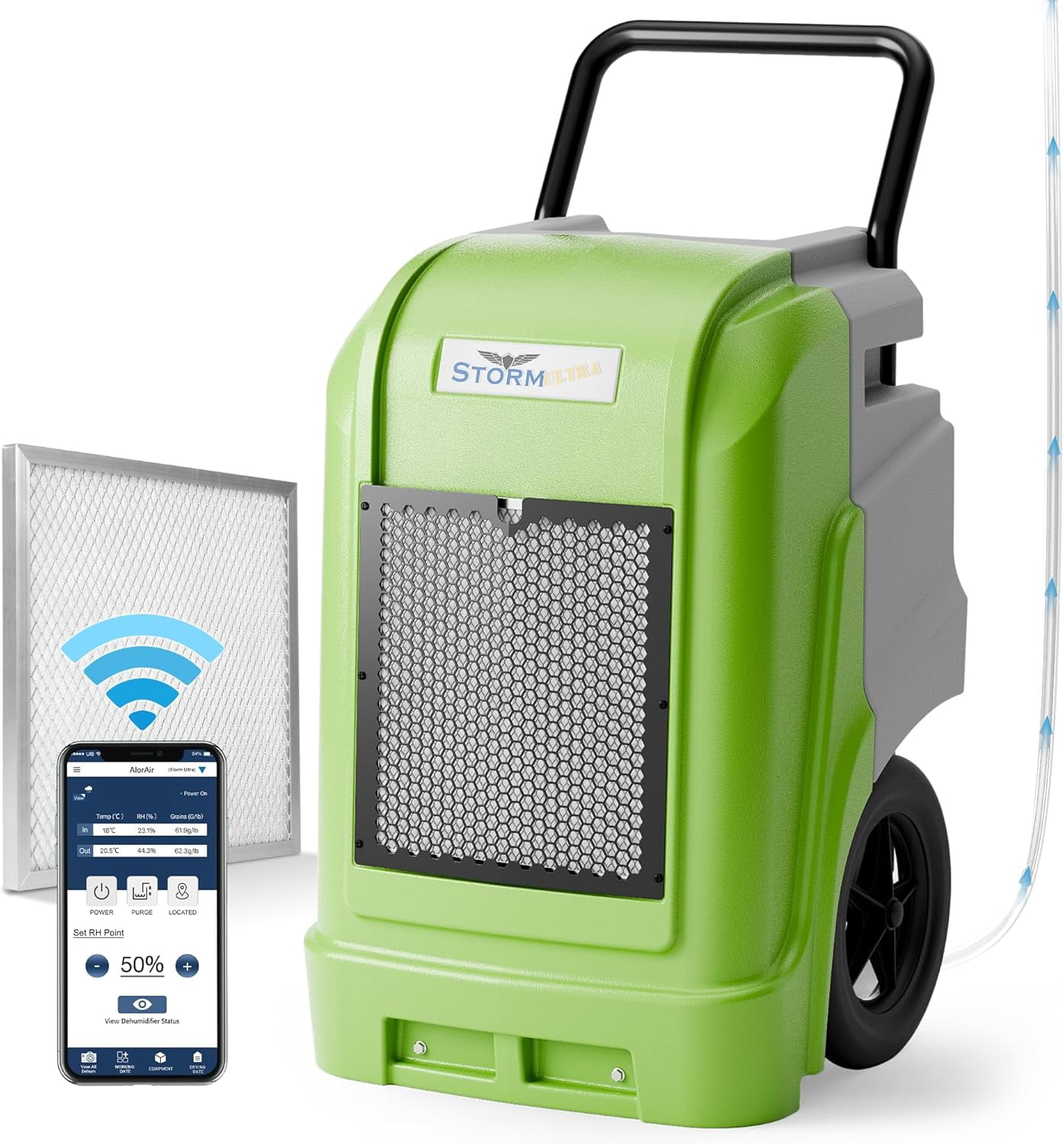 ALORAIR  Commercial Dehumidifier with Pump Drain Hose, 190 Pints Smart WiFi Industrial Dehumidifier Large Capacity for Basements, Garages, Mall & Job Sites, 5 Years Limited Warranty, Green