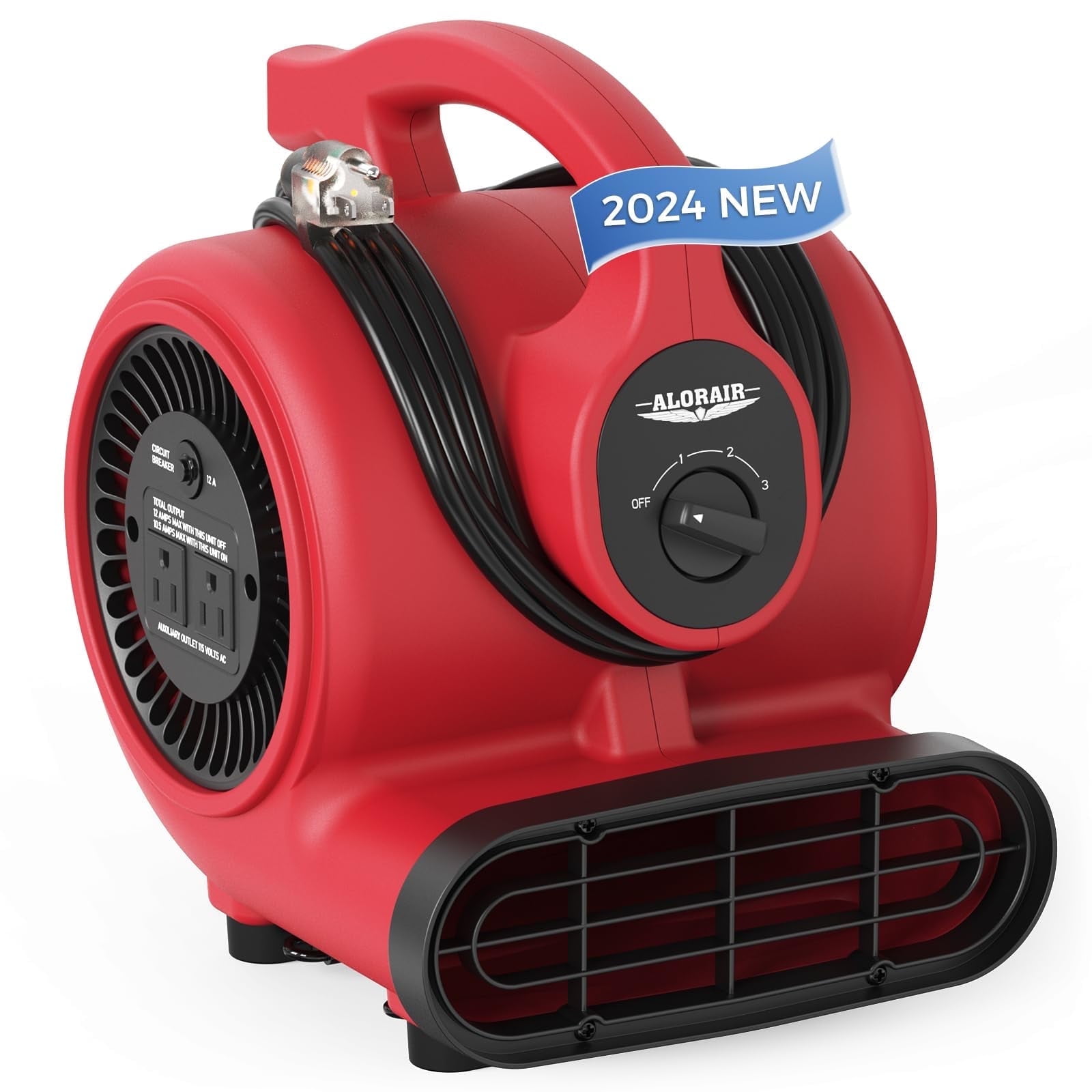 ALORAIR 600 CFM Air Mover Blower Fan for Industrial, Workshop, and Home Use - 3 Speeds, 5 Adjustable Angles and Daisy Chain - Ideal for Water Damage Restoration and Plumbing - GF600A Red