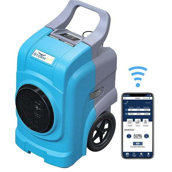 AlorAir 270 Pints Commercial Dehumidifiers Smart Wi-Fi with Pump, Up to 3,000 Sq.Ft Coverage for Large Room or Basements, Industrial Dehumidifier with Drain Hose, 5 Years Limited Warranty, Blue