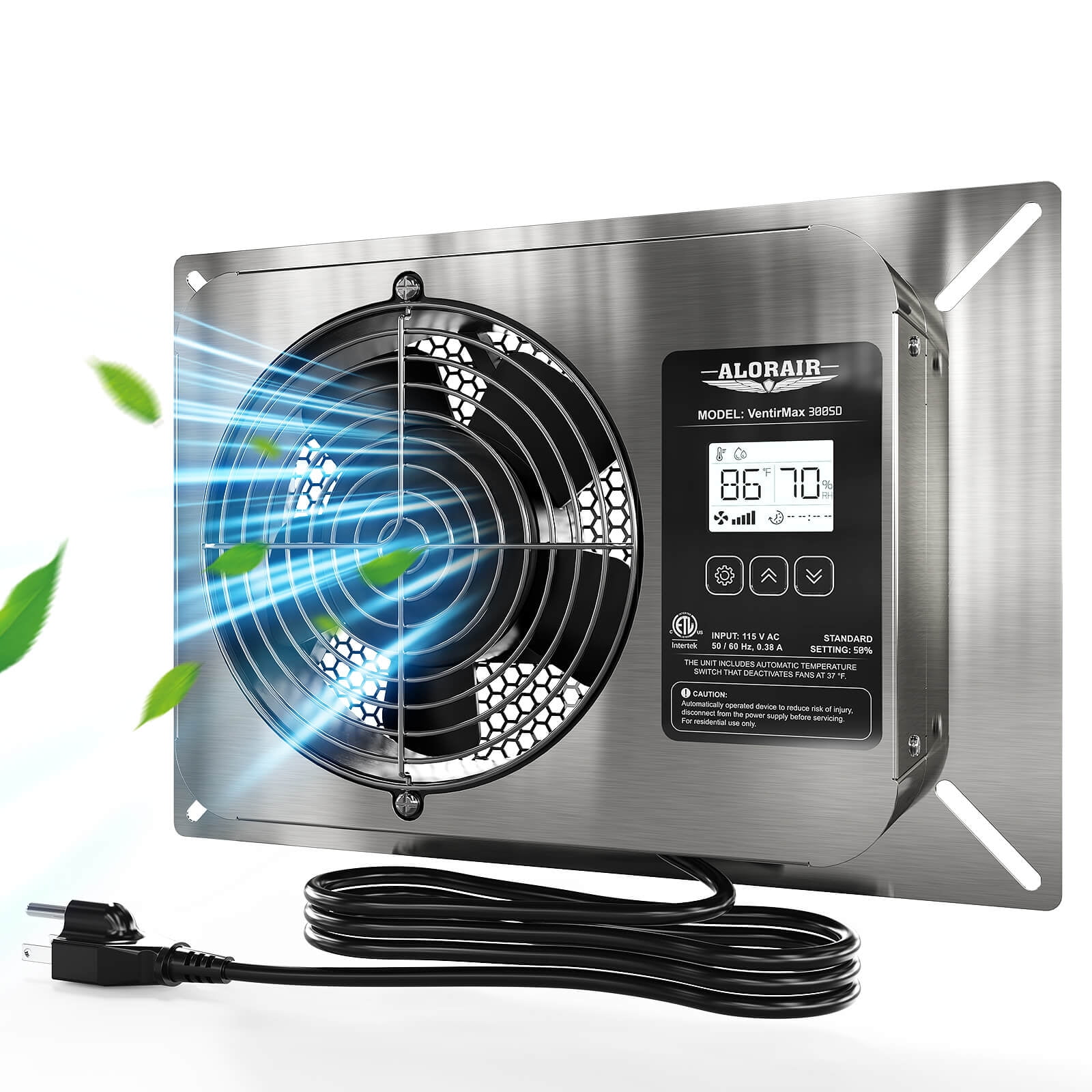 ALORAIR 300 CFM Crawlspace Ventilator Fan with Humidistat, Stainless Steel Exhaust Vent Fans with Digital Display, Timing Cycle, Freeze Protection Thermostat, for Basement, Garage, Attic, Grow Tent