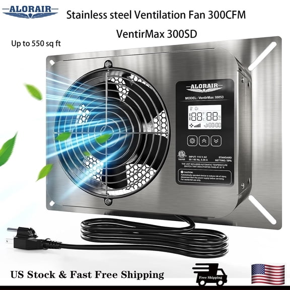 ALORAIR 300CFM Crawlspace Ventilation Fan Stainless steel Exhaust Fan Timing