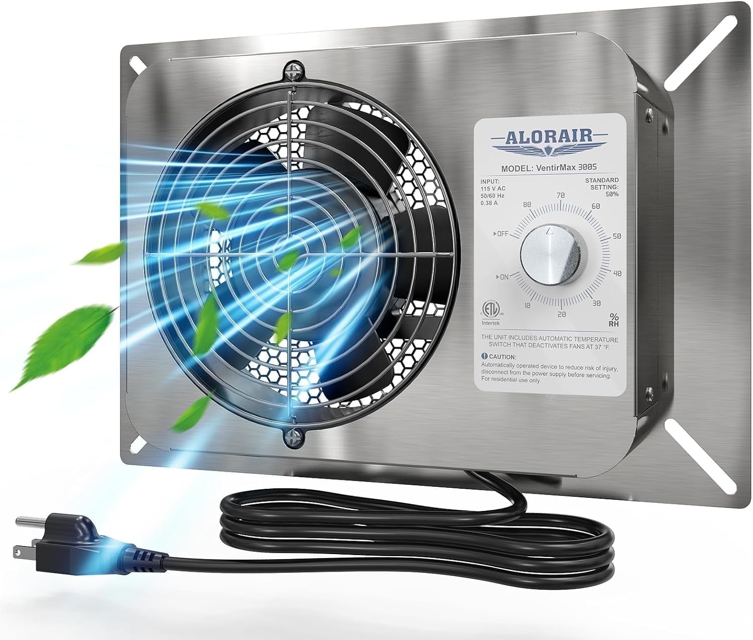 ALORAIR 300CFM Crawlspace Ventilation Fan with Humidistat, IP55 Rated Basement Stainless Steel Exhaust Fan, Built-In Isolation Net 6.7 Inch Foundation Vent Fan for Crawl Space, Garage, Attic,Grow Ten