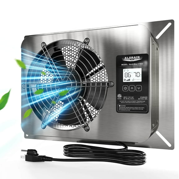 ALORAIR 570CFM Crawlspace Ventilation Fan with Humidistat, IP55 Rated Basement Stainless Steel Exhaust Fan, Built-In Isolation Net 8.1 Inch Foundation Vent Fan for Crawl Space, Garage