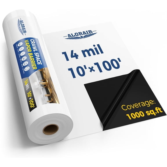 ALORAIR Crawl Space Vapor Barrier 14 mil 10'x100', Drop Cloth Vapor Barrier Covering for Crawlspace Encapsulation Moisture Control, Thick Plastic Sheeting Heavy Duty, Black and White Film