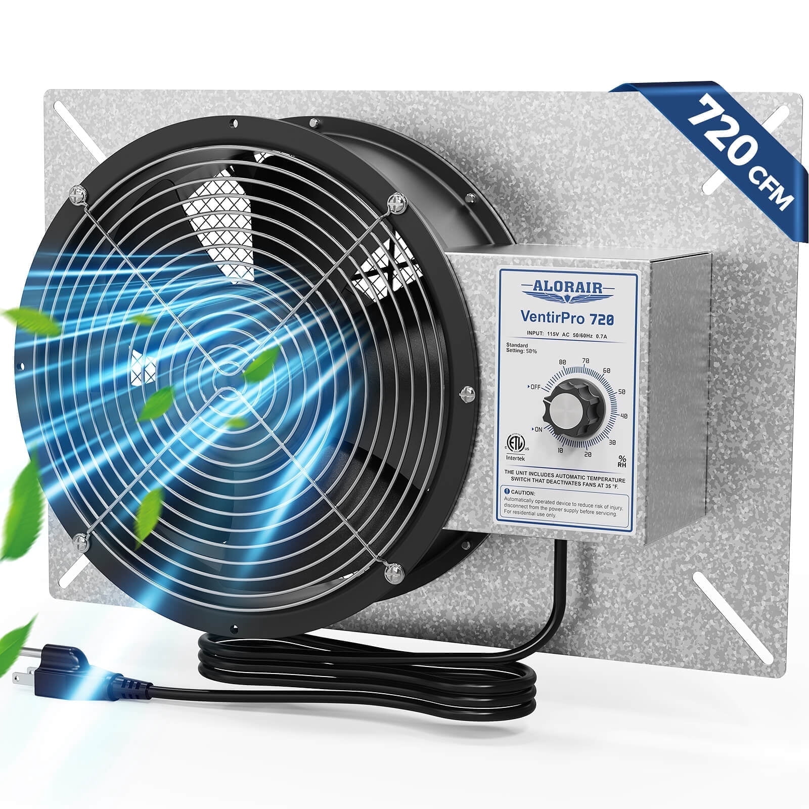 ALORAIR Stainless Steel Crawl Space Vent Fan - 720CFM Air Out Ventilation Fan with Humidistat Dehumidistat, IP55 Rated Exhaust Fan with Isolation Mesh for Crawlspace Foundation Basements Garage