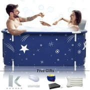 ALORHARDRO Large Foldable Bathtub Portable Soaking Bath Tub Ice Bathtub Hot Bathtub Eco-Friendly Bathing Tub with Back Pad for Shower Stall,Thickening with Thermal Foam to Keep Temperature