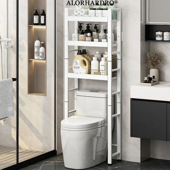ALORHARDRO Over The Toilet Storage Rack, 3-Tier Metal Bathroom Organizer Stable Freestanding Toilet Rack Storage Shelves Space Saver, White