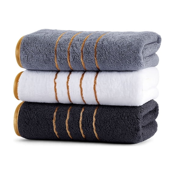 ALORINA 3 Piece Multicolor Bath Towel Set with Gold Stripes, Soft Coral Fleece Hand Towel for Bathroom, Gym, and Daily Use