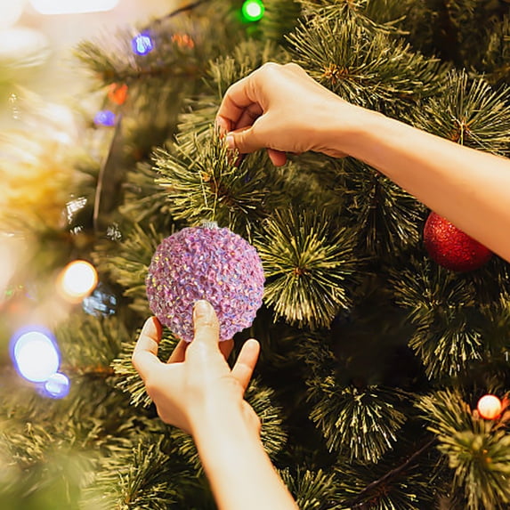 ALORINA 4 Pack Sequin Christmas Ball Ornaments, Iridescent Teal Pink Glitter Baubles with Hanging String, Plastic Holiday Tree Decorations for Christmas Party, 8cm Diameter Lightweight Spheres