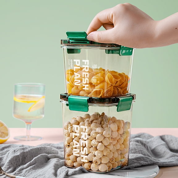 ALORINA Airtight Food Storage Container with Date Dial, 20.3 oz Clear Square Kitchen Organizer, Leak-Proof Pantry Jar for Dry Food Cereal Coffee Bean, Green