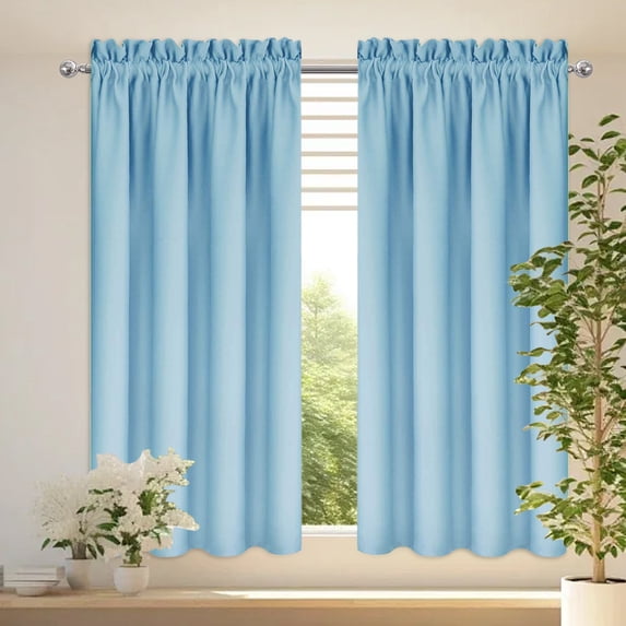 ALORINA Blackout Curtain 42 x 63 Inch, Thermal Insulated Rod Pocket Curtain Panel, Light Blocking Room Darkening Window Drape for Bedroom Kitchen, Light Blue