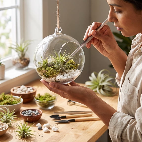 ALORINA Clear Acrylic Hanging Planter Globe with Side Opening, Transparent Air Plant Terrarium Container for Desktop Display, DIY Micro-Landscape Glass Orb for Home and Office Decor