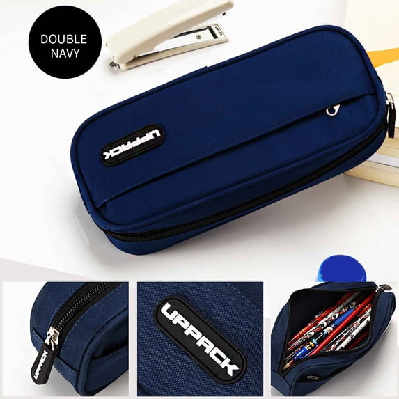 ALORINA Double Layer Pencil Case with Zipper Closure, Large Capacity Stationery Organizer for Office and Art Supplies, 8.7 x 2.4 x 3.9 Inches