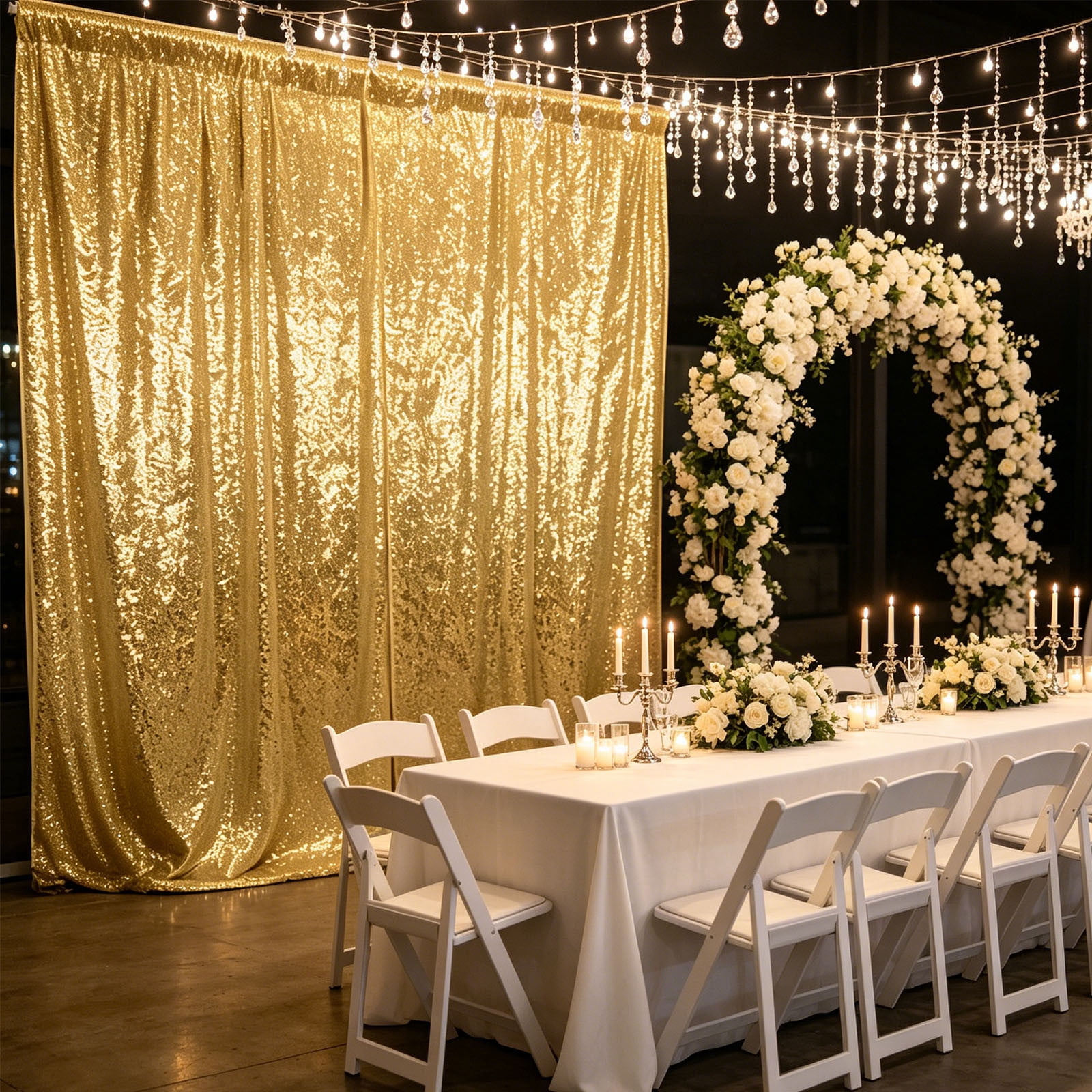 ALORINA Shimmer Sequin Backdrop Curtain, Gold Photo Background Cloth ...