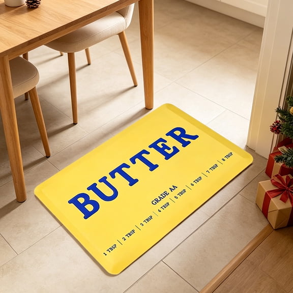 ALORINA Yellow Butter Design Rubber Kitchen Mat, 15.7 x 23.6 Inches Secure Grip Floor Runner for Kitchen Sink and Laundry Room Decor