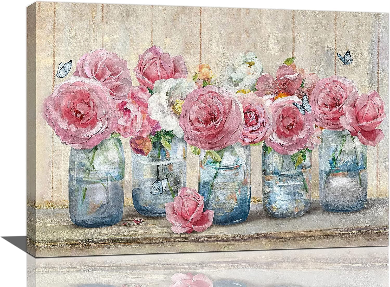ALOUYA Farmhouse Rose Wall Art Pink Peony Flower Wall Decor Rustic ...