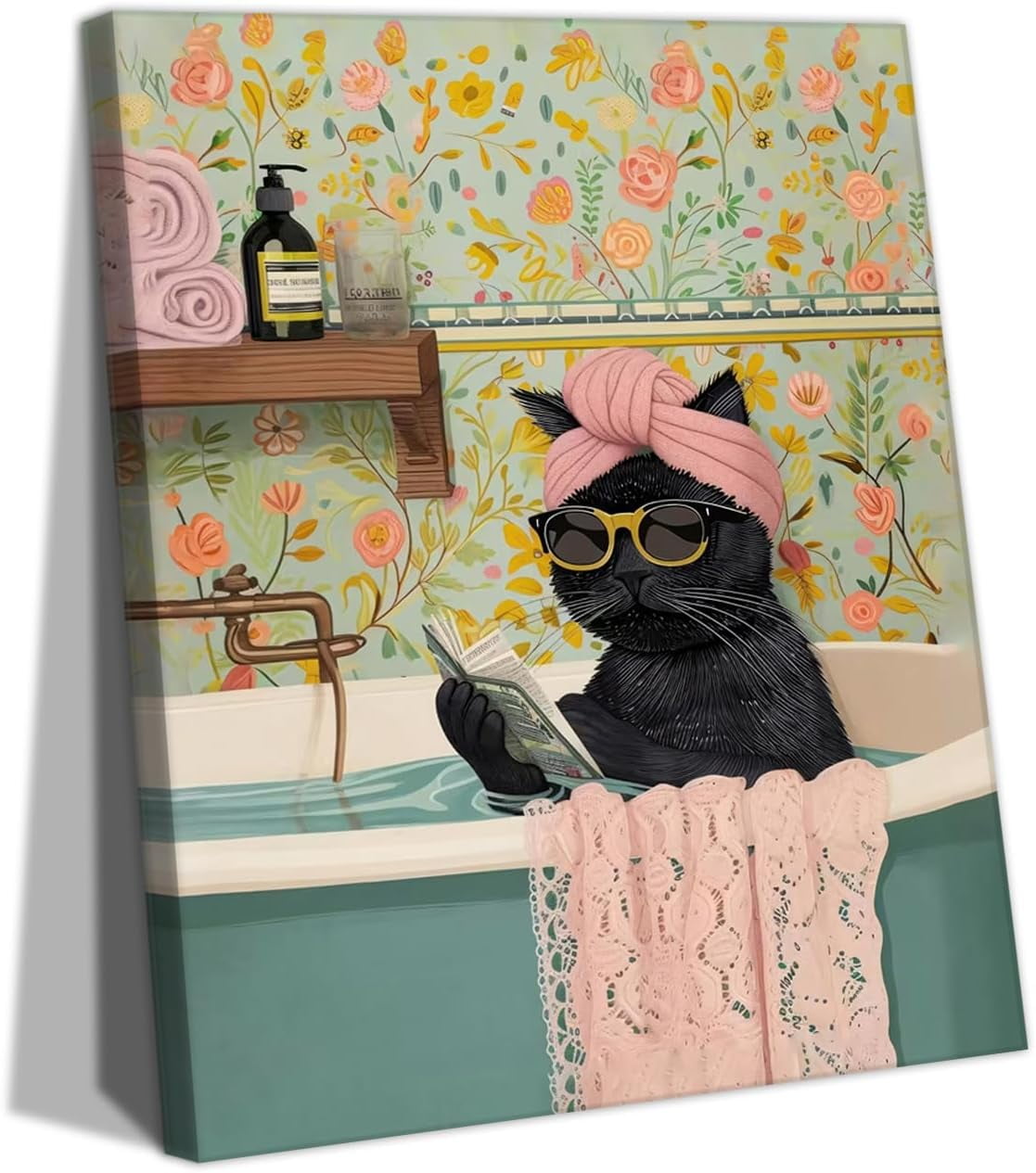 ALOUYA Funny Black Cat Bathroom Canvas Bathroom Wall ArtCute Cat Prints ...