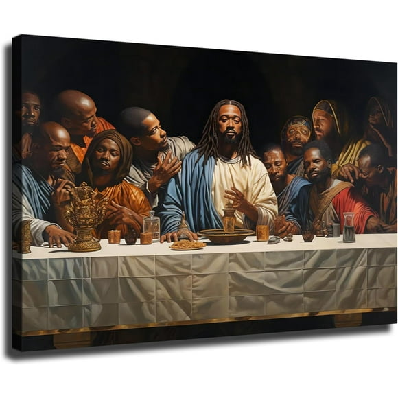 ALOUYA The Last Supper Wall Art Decor, African American Jesus Christ Last Supper Picture For Dining Room, Decoration Home Bedroom Wall Art Poster Unframe: 24x20inch(60x50cm)