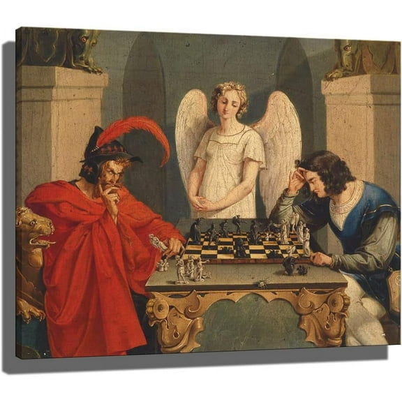 ALOUYA Playing Chess Print Poster Vintage Painting Canvas Prints Wall Art Painting Posters and Prints Wall Decor Cuadros Home Unframe: 10x8inch(25x20cm)