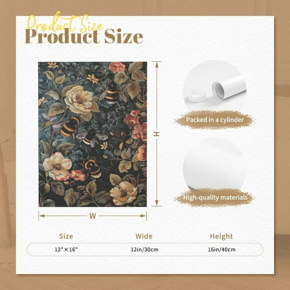 ALOUYA Vintage Bumble Bee Poster William Morris Wall Art Retro Farmhouse Mid Century Botanical Cottagecore Dark Academia Decor Canvas Prints Gothic Insect Posters for Office Room Decor Unframed