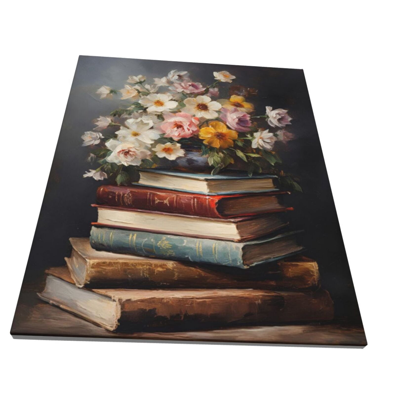 ALOUYA Vintage Floral Wall Art Moody Flower Books Still Life Art Oil ...
