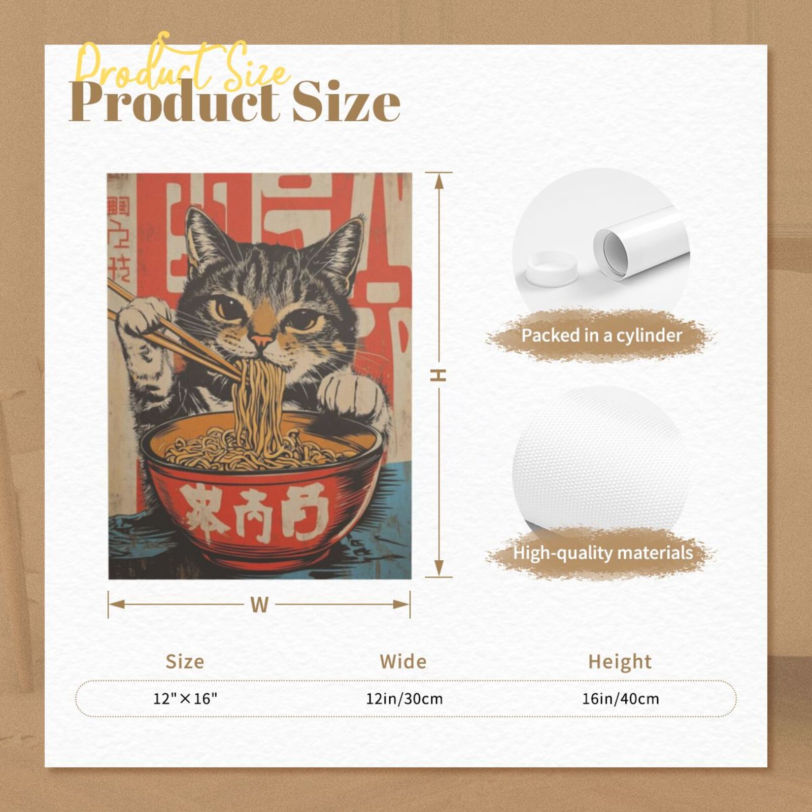 ALOUYA Vintage Japanese Cat Canvas Wall Art, Quirky Black Cat Eating ...