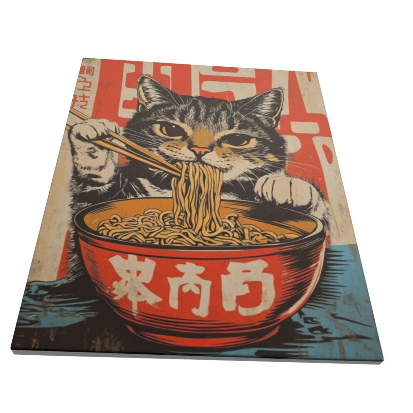 ALOUYA Vintage Japanese Cat Canvas Wall Art, Quirky Black Cat Eating ...