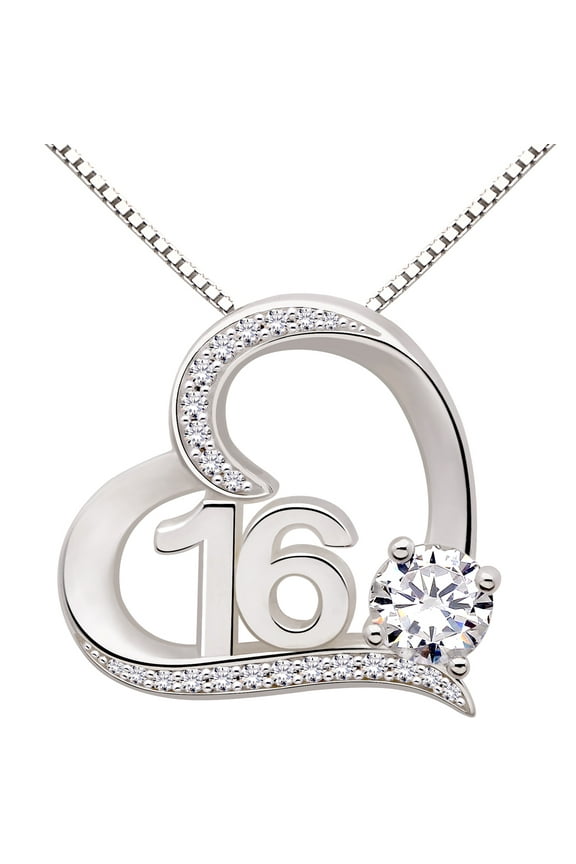 Jewelry Sterling Silver 16th Birthday Sweet 16 Sixteen Cubic Zirconia Pendant Necklace