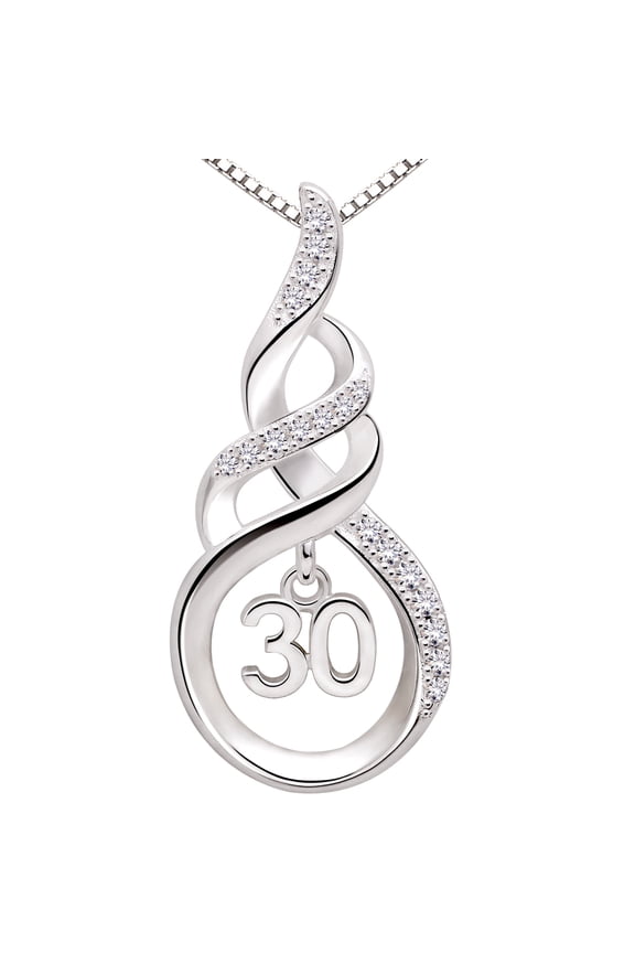 Jewelry Sterling Silver 30th Birthday Anniversary Lucky Number 30 Cubic Zirconia Pendant Necklace