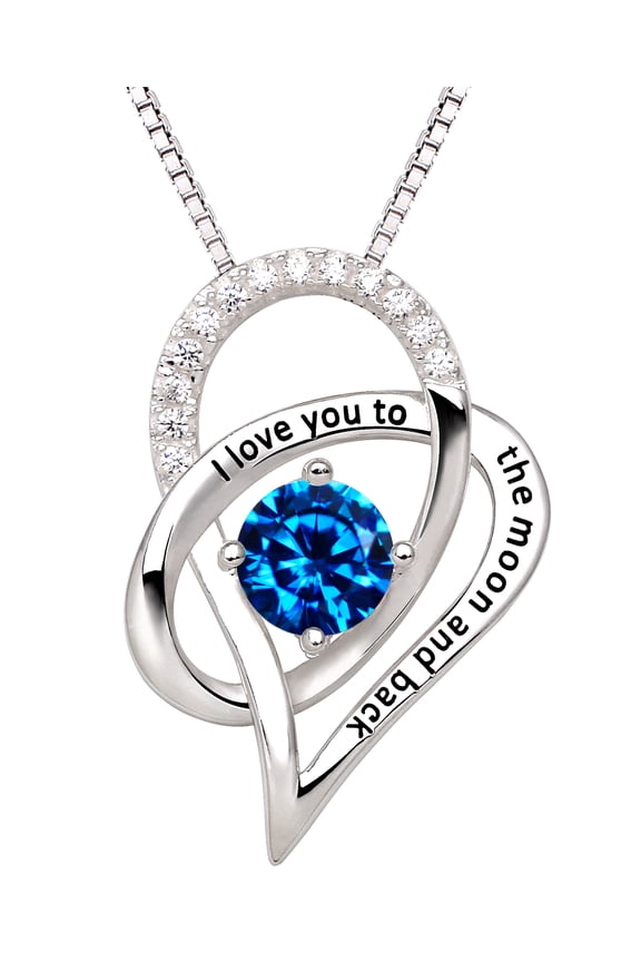 Jewelry Sterling Silver Birth Month I Love You To The Moon and Back Love Heart Cubic Zirconia Pendant Necklace (December)