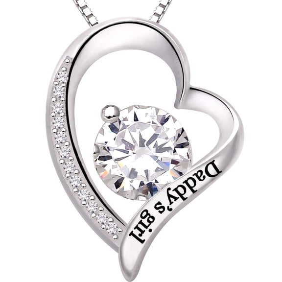 ALOV Jewelry Sterling Silver Father and Daughter Love Heart Cubic Zirconia Pendant Necklace