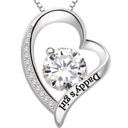 ALOV Jewelry Sterling Silver Father and Daughter Love Heart Cubic Zirconia Pendant Necklace