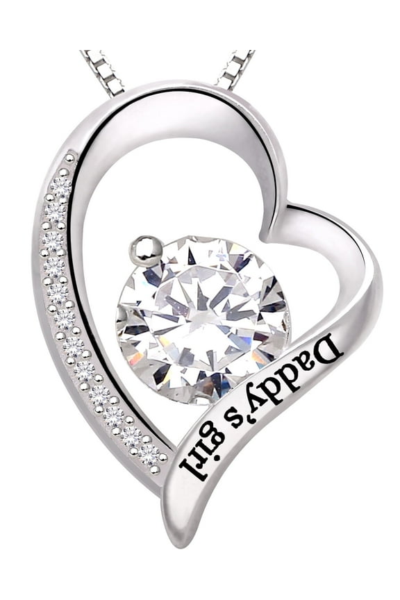 Jewelry Sterling Silver Father and Daughter Love Heart Cubic Zirconia Pendant Necklace
