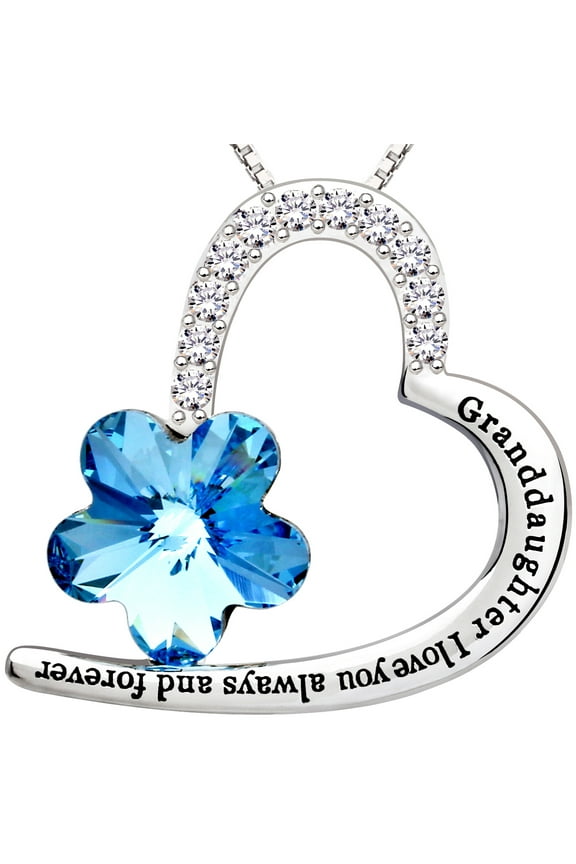Jewelry Sterling Silver "Granddaughter I love you always and forever" Love Heart Blue Crystal Cubic Zirconia Pendant Necklace