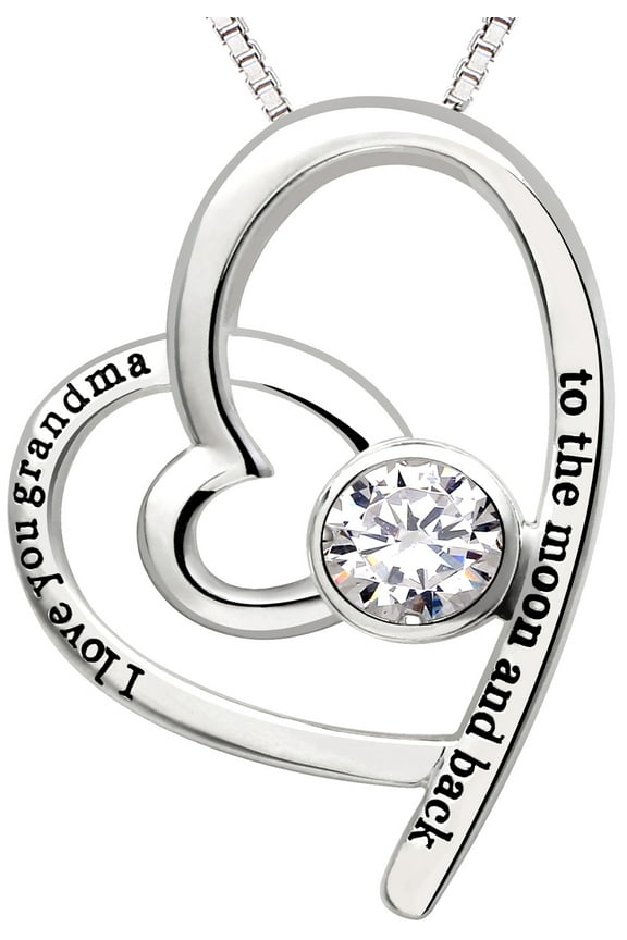 Jewelry Sterling Silver "I love you grandma to the moon and back" Love Heart Cubic Zirconia Pendant Necklace