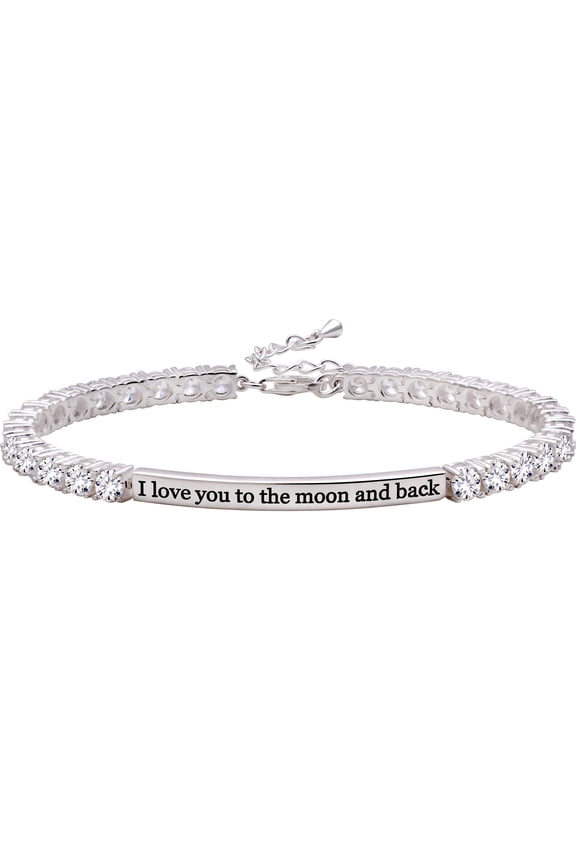 Jewelry Sterling Silver "I love you to the moon and back" 4mm Cubic Zirconia Tennis Bracelet