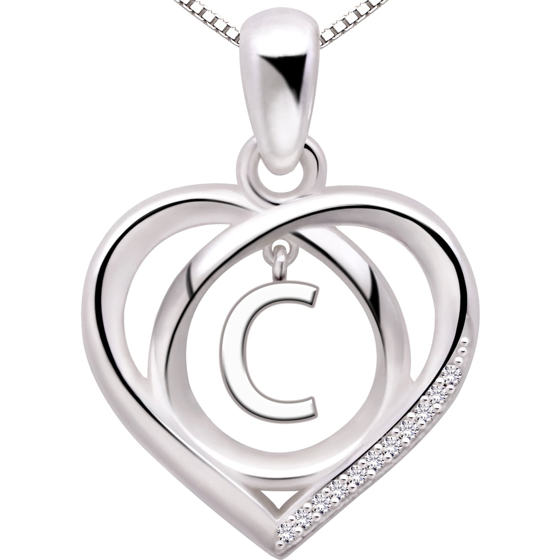 ALOV Jewelry Sterling Silver Initial C Letter Alphabet Love Heart