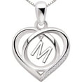 thumbnail image 1 of ALOV Jewelry Sterling Silver Initial M Letter Alphabet Love Heart Cubic Zirconia Pendant Necklace, 1 of 6