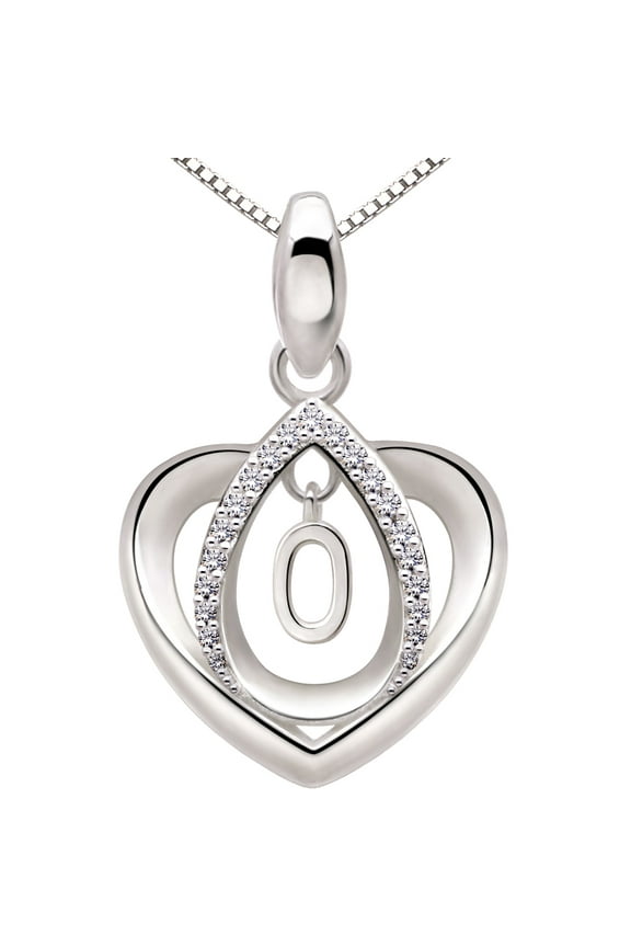 Jewelry Sterling Silver Lucky Number 0 Anniversary Numeral Zero Love Heart Cubic Zirconia Pendant Necklace