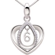 ALOV Jewelry Sterling Silver Lucky Number 6 Sixth Anniversary Numeral Six Love Heart Cubic Zirconia Pendant Necklace
