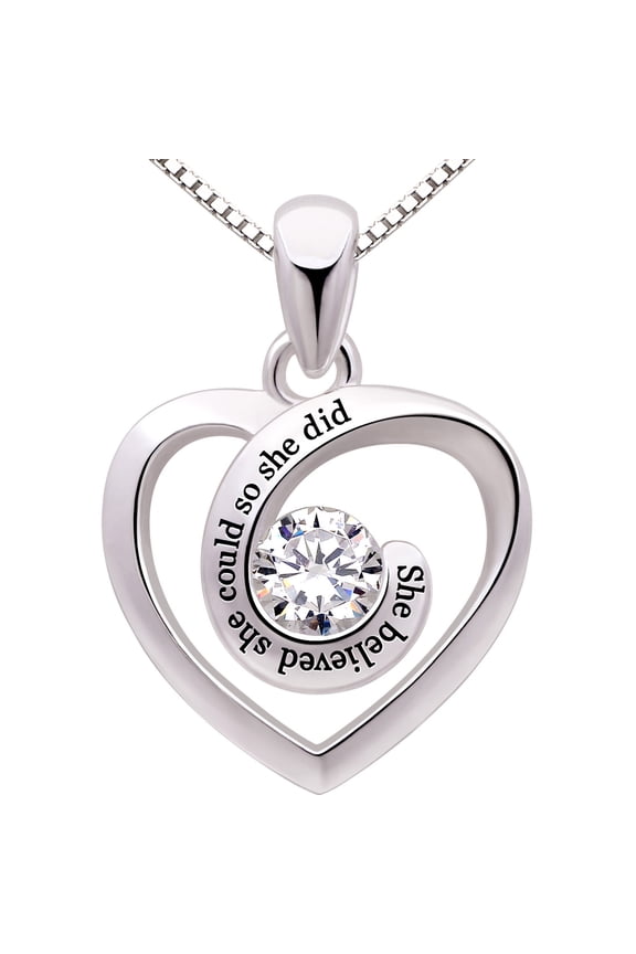 Jewelry Sterling Silver She Believed She Could So She did Love Heart Cubic Zirconia Pendant Necklace