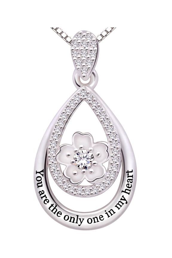 Jewelry Sterling Silver "You are the only one in my heart" Cubic Zirconia Pendant Necklace (White)