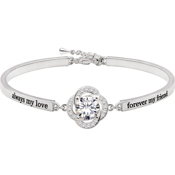 ALOV Jewelry Sterling Silver "always my love forever my friend" Cubic Zirconia Bracelet