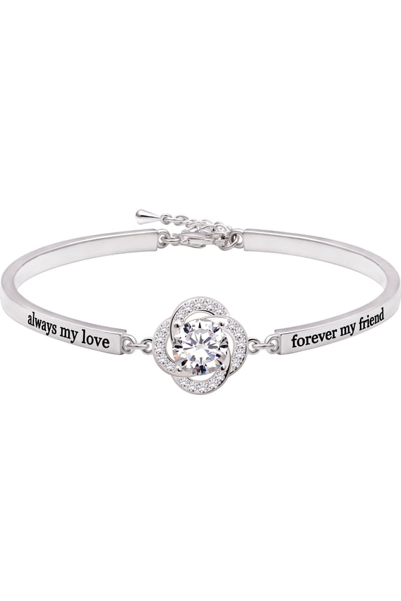 Jewelry Sterling Silver "always my love forever my friend" Cubic Zirconia Bracelet
