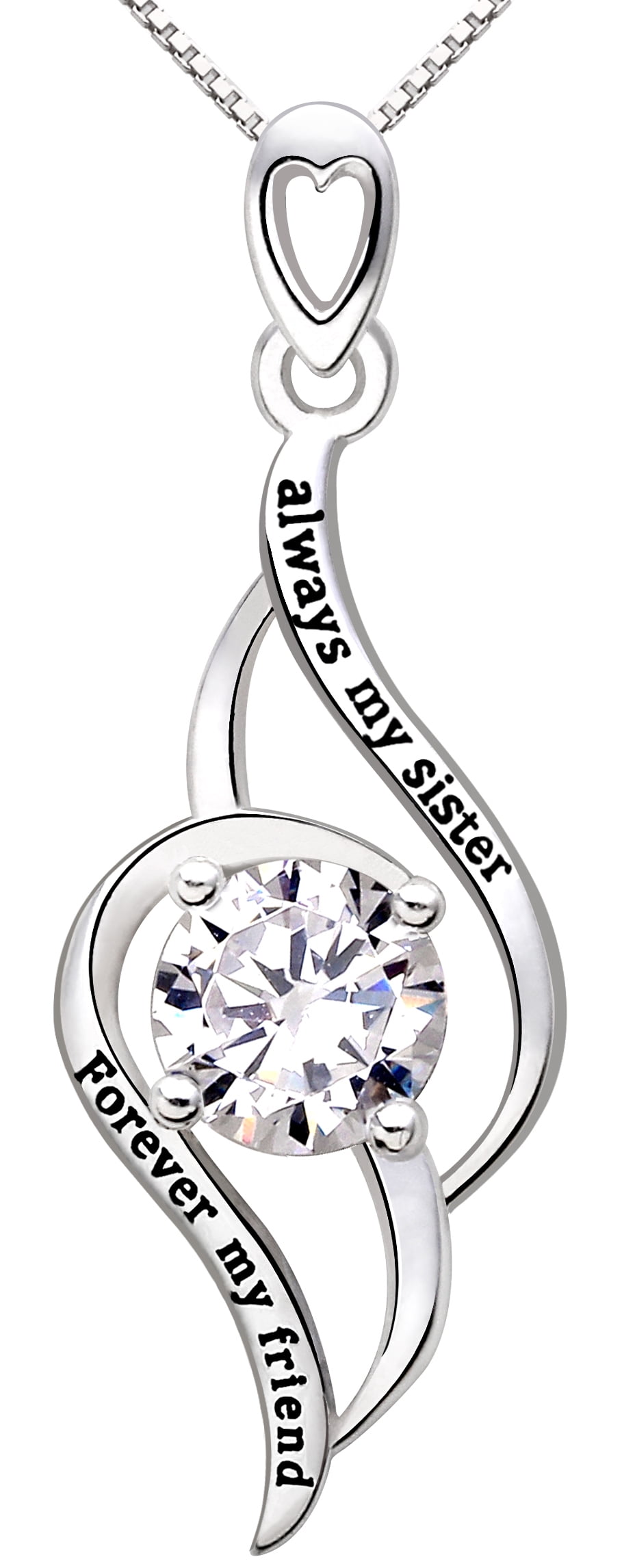 ALOV Jewelry Sterling Silver "always my sister Forever my friend" Love Cubic Zirconia Pendant Necklace